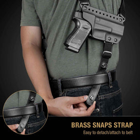 Handmade Full Grain Leather Strap with US Kydex Hybrid Shoulder Holster for Glock G17 Gen3-5  G19 Gen3-5  G19X  G22 Gen5  G23 Gen3-5  G26 Gen3-5  G32 Gen3-4  G34 Gen3-5  G44  G45  & 9mm/.40 Double-Stack Mag