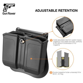 Universal Double Stack Mag Pouch Holster for 9mm/.40  with Paddle & Molle Adapter