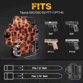 IWB&OWB Convertible Clear Polymer Holster Leopard Printing for Taurus G3C/G2C/Millennium G2 PT111/PT140 Holster for Women