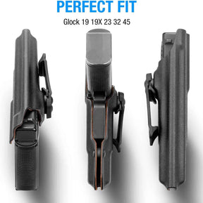 Glock G19 Gen3-5  G19X  G23 Gen3-4  G26 Gen3-5  G32 Gen3-4  G44  G45 Custom Leather Lined Kydex Holster IWB, Right Hand | Gun&Flower
