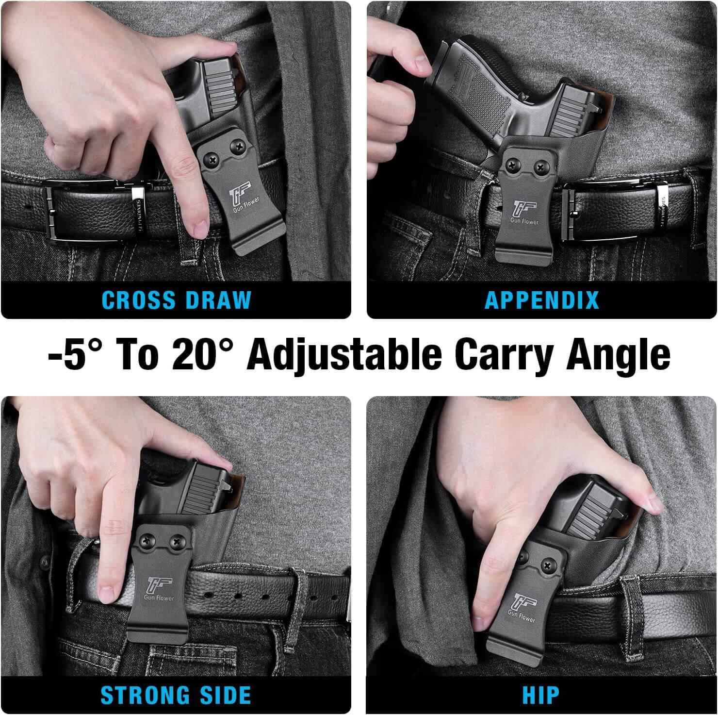 Glock G19 Gen3-5  G19X  G23 Gen3-4  G26 Gen3-5  G32 Gen3-4  G44  G45 Custom Leather Lined Kydex Holster IWB, Right Hand | Gun&Flower