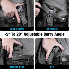 Glock G19 Gen3-5  G19X  G23 Gen3-4  G26 Gen3-5  G32 Gen3-4  G44  G45 Custom Leather Lined Kydex Holster IWB, Right Hand | Gun&Flower