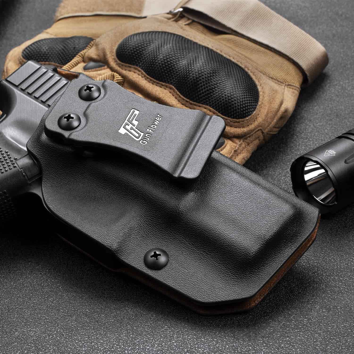 Glock G19 Gen3-5  G19X  G23 Gen3-4  G26 Gen3-5  G32 Gen3-4  G44  G45 Custom Leather Lined Kydex Holster IWB, Right Hand | Gun&Flower