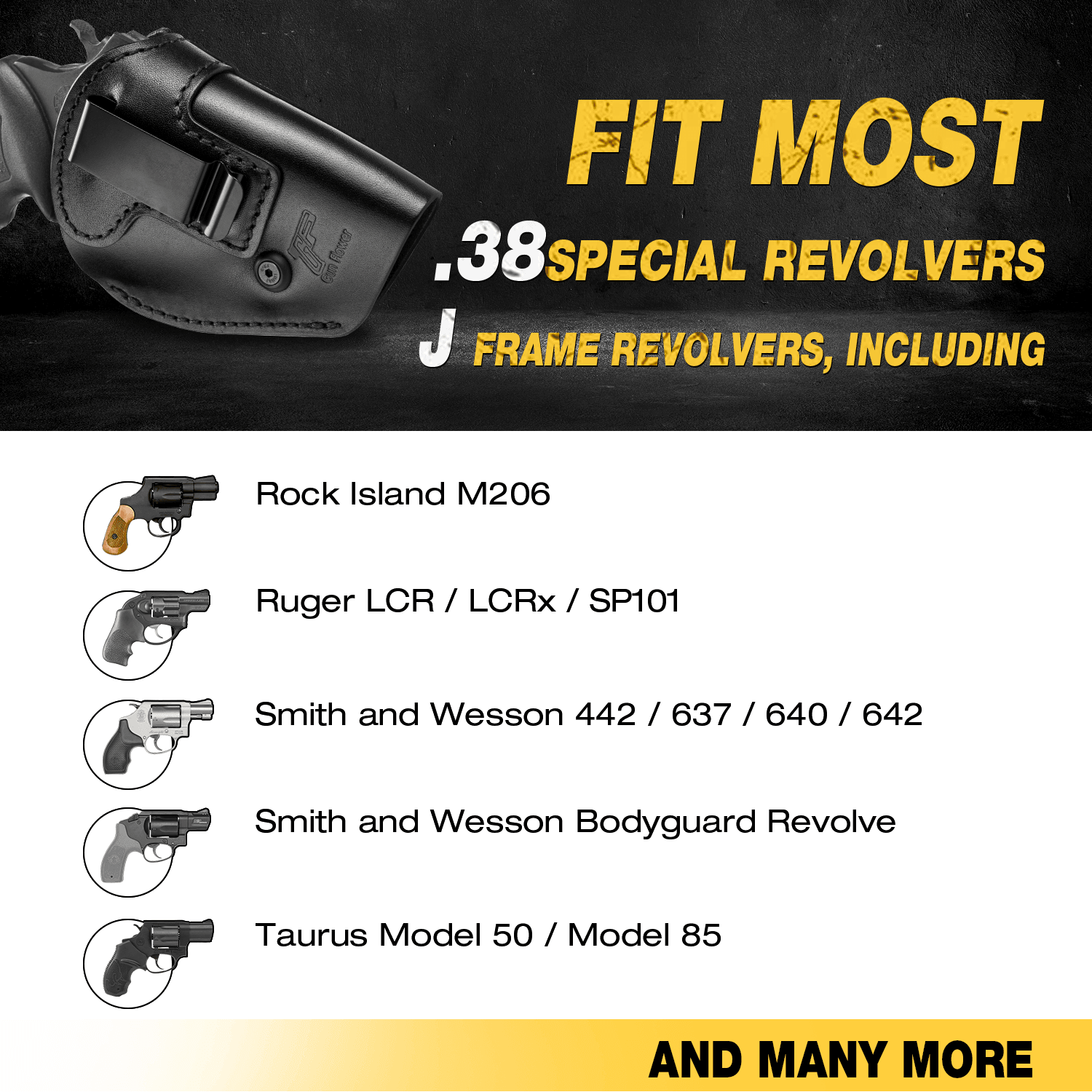 Full Grain Leather IWB Pistol Holsters for J-Frame & .38 Special Revolvers