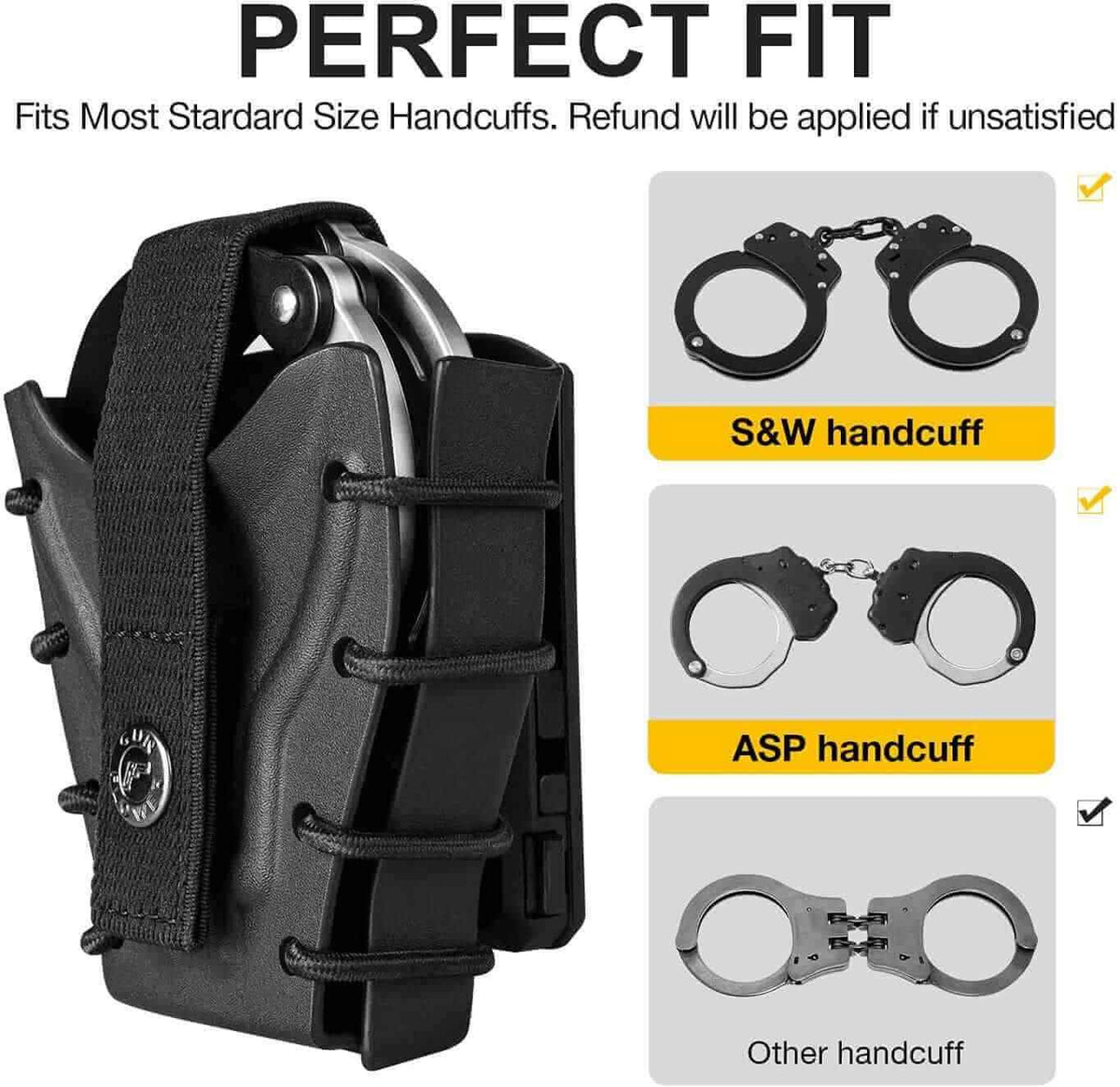 Kydex Handcuff Case Fast Draw Adjustable with Strap Removable,Belt Clip/Molle | Gun & Flower