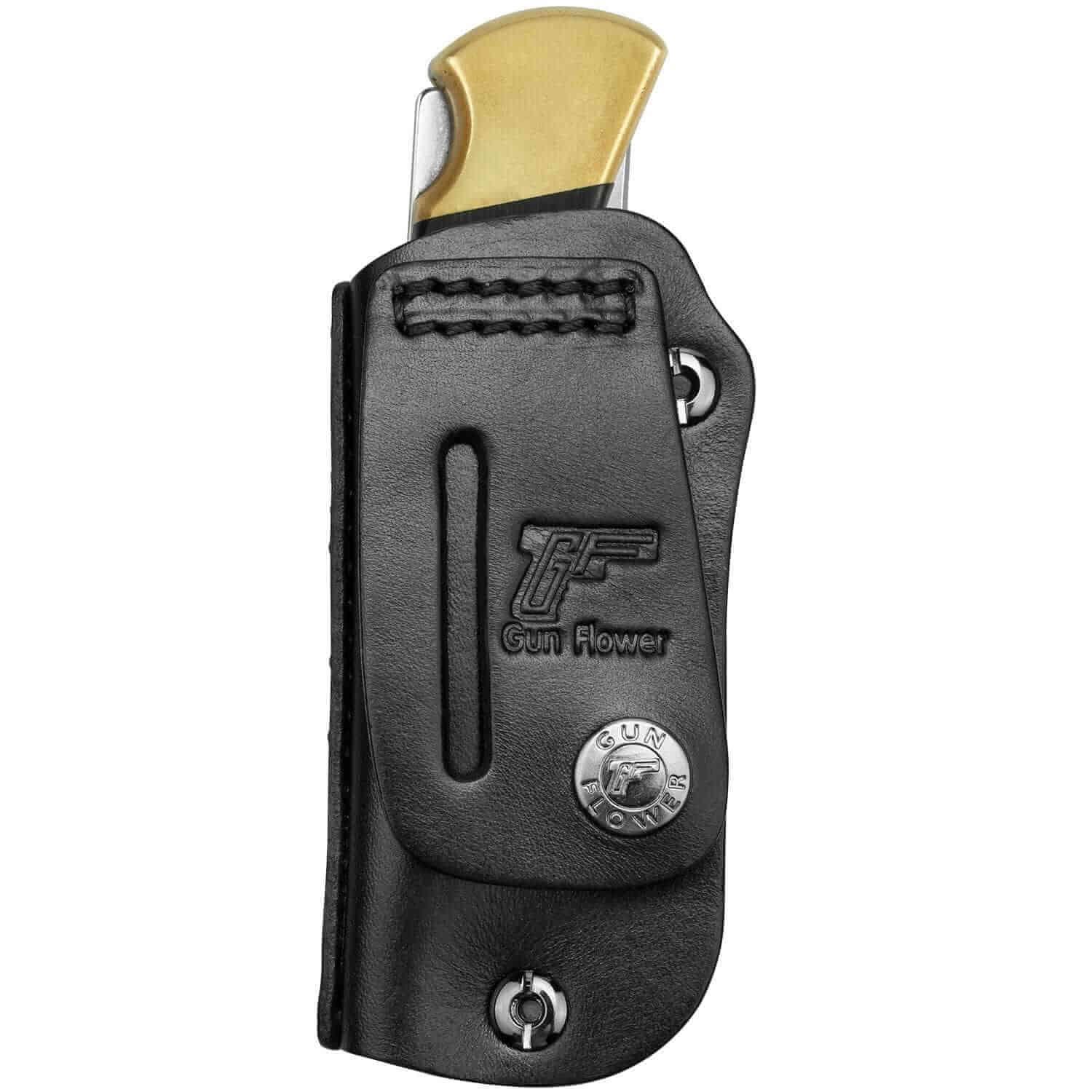 Buck 110 / 112 Ranger Folding Knife Leather Sheath, Retention Adjustable, Fit 1.5'' and 1.75'' Wide Belt | Gun & Flower - Polymerholster