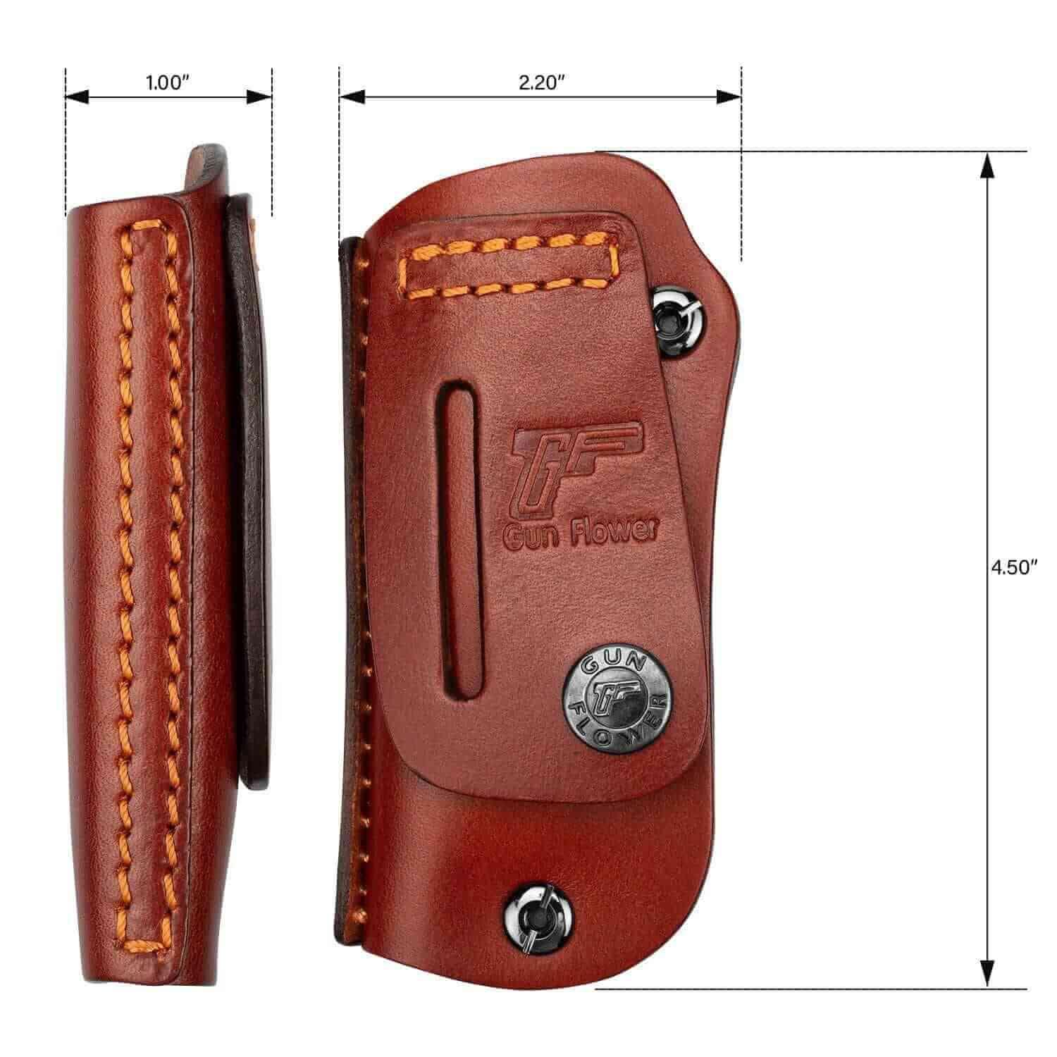 Buck 110 / 112 Ranger Folding Knife Leather Sheath, Retention Adjustable, Fit 1.5'' and 1.75'' Wide Belt | Gun & Flower - Polymerholster