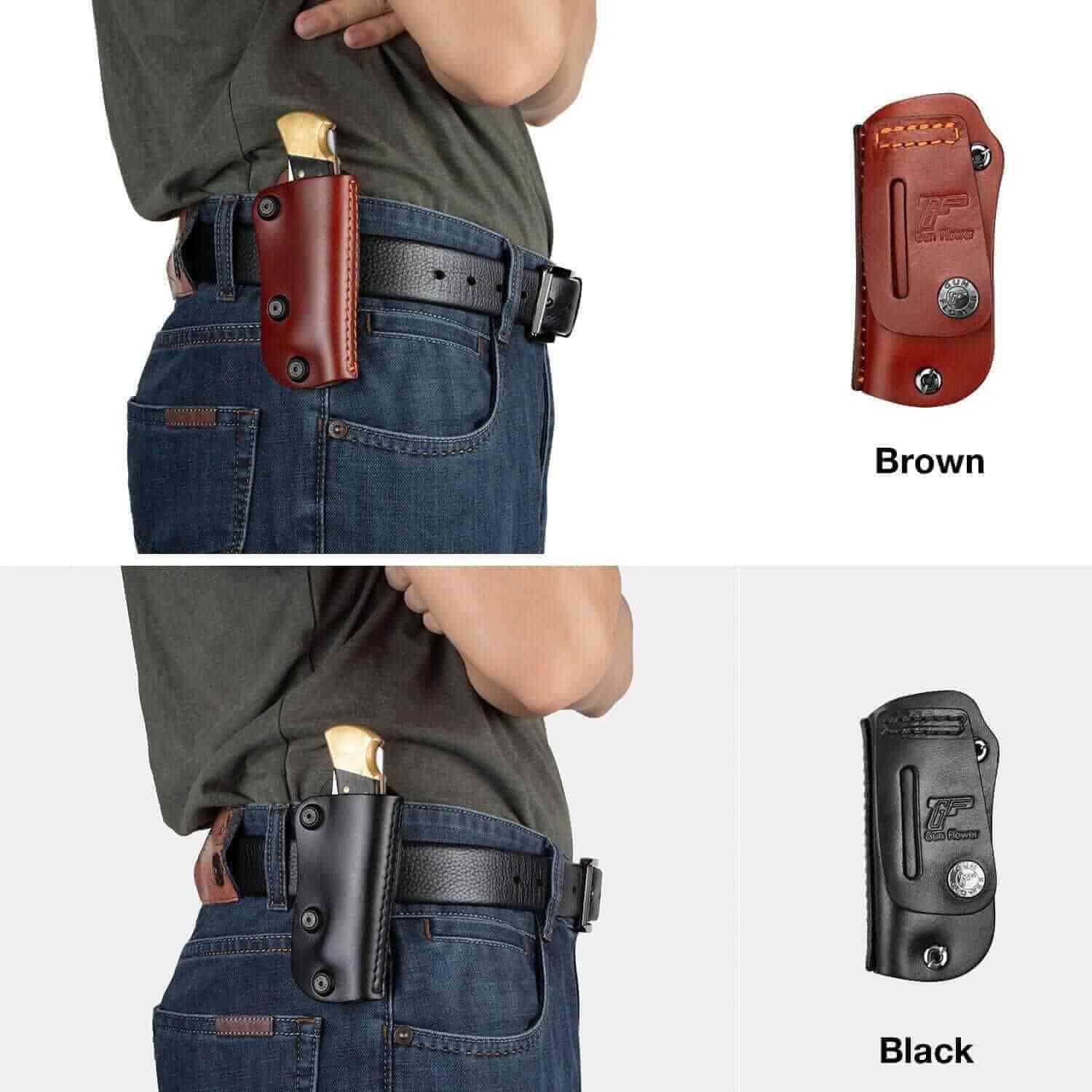 Buck 110 / 112 Ranger Folding Knife Leather Sheath, Retention Adjustable, Fit 1.5'' and 1.75'' Wide Belt | Gun & Flower - Polymerholster