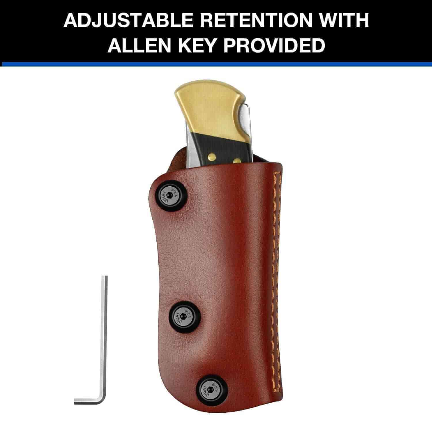 Buck 110 / 112 Ranger Folding Knife Leather Sheath, Retention Adjustable, Fit 1.5'' and 1.75'' Wide Belt | Gun & Flower - Polymerholster