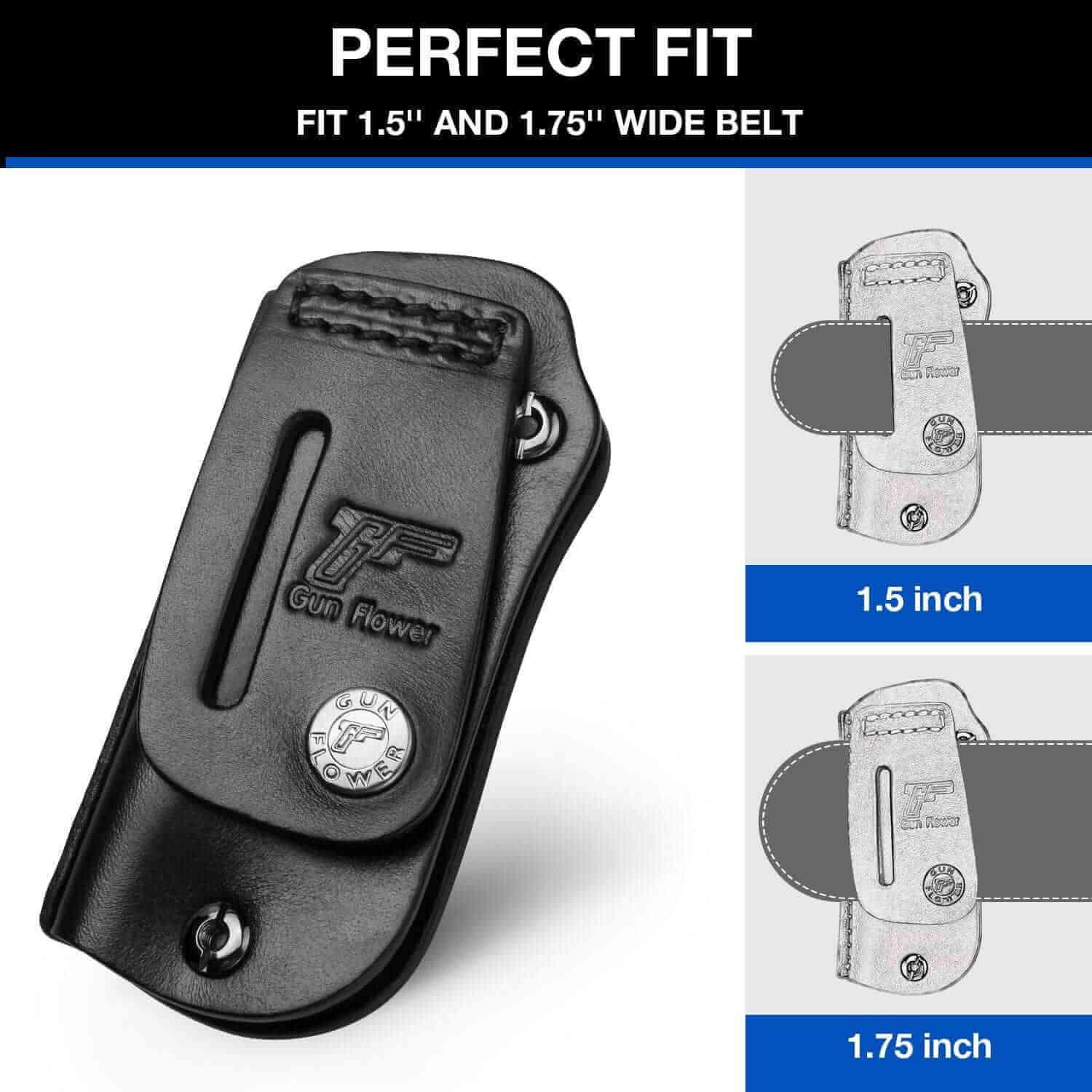 Buck 110 / 112 Ranger Folding Knife Leather Sheath, Retention Adjustable, Fit 1.5'' and 1.75'' Wide Belt | Gun & Flower - Polymerholster