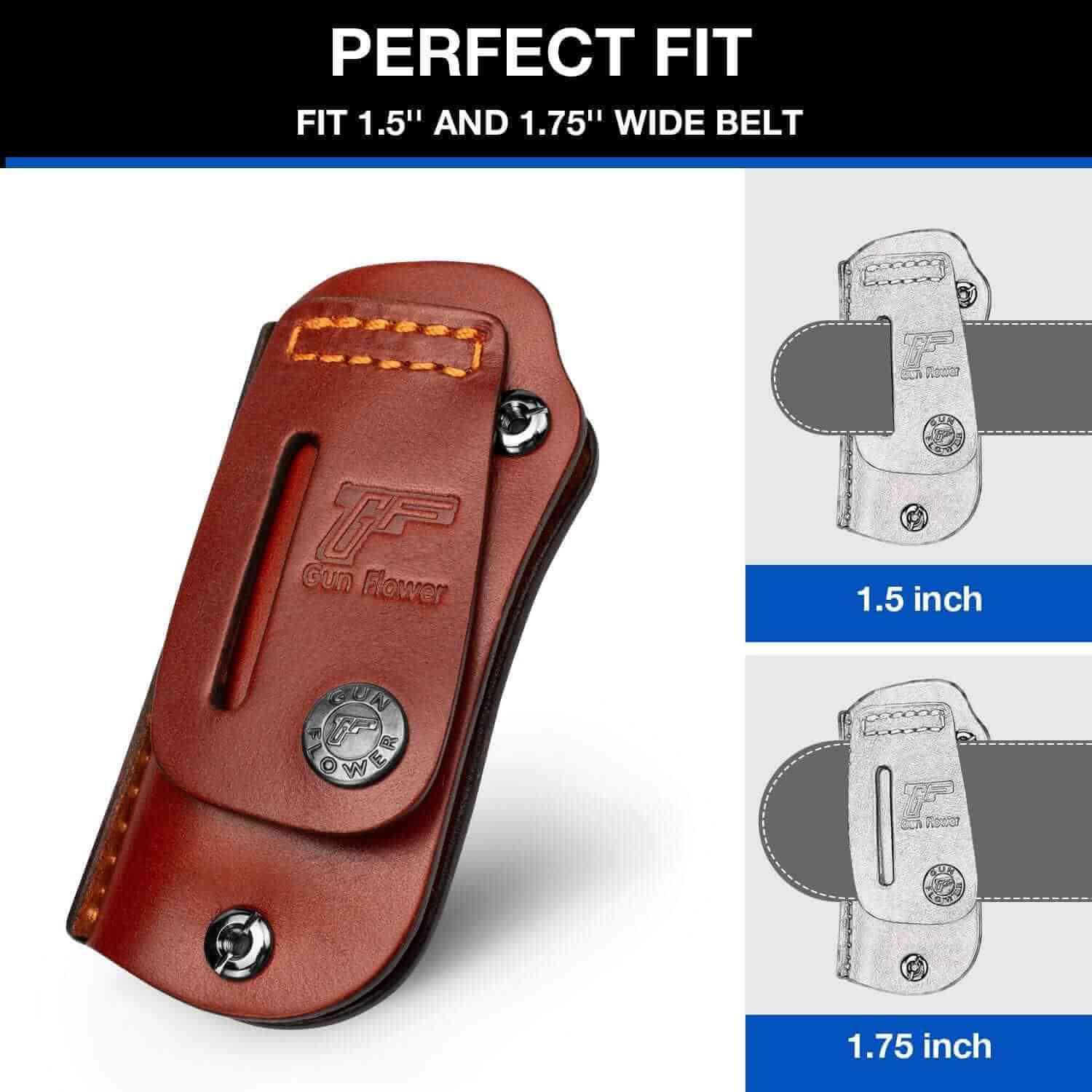 Buck 110 / 112 Ranger Folding Knife Leather Sheath, Retention Adjustable, Fit 1.5'' and 1.75'' Wide Belt | Gun & Flower - Polymerholster