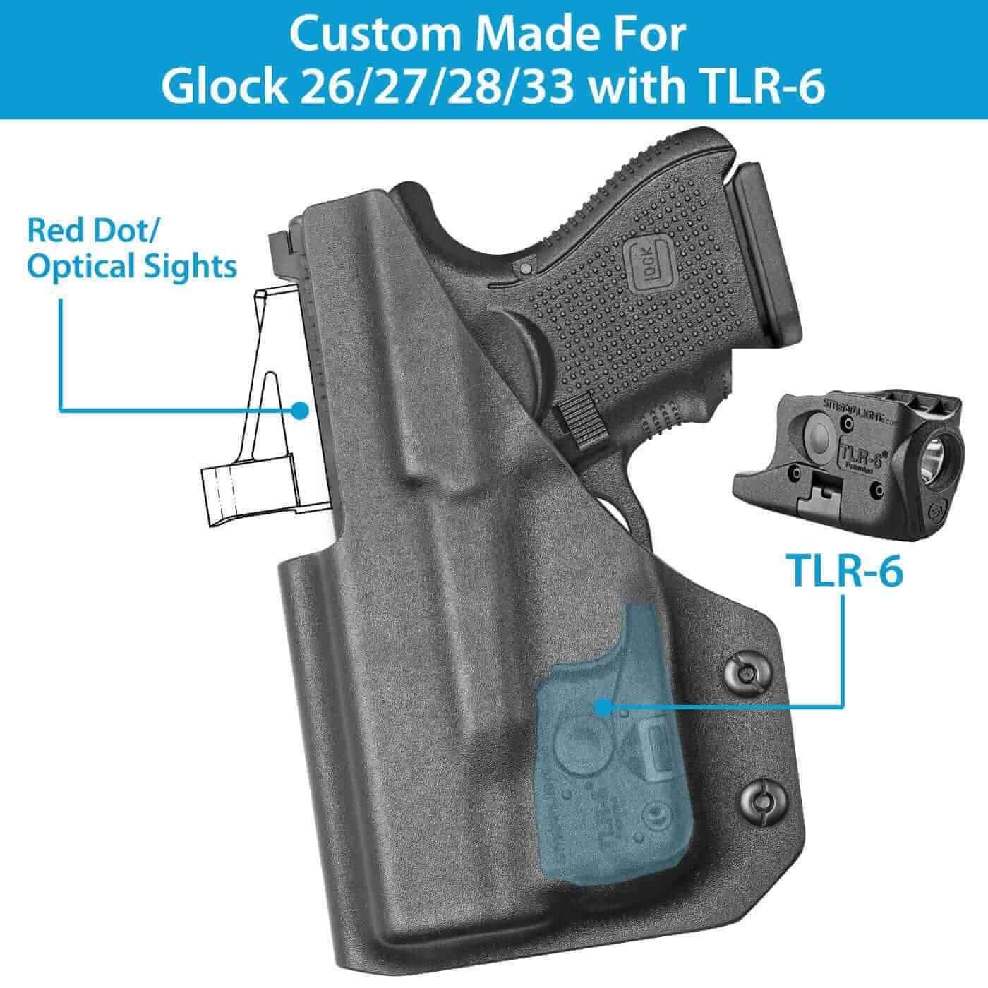 Glock 26/27/28/33 TLR-6 Kydex IWB Light Bearing Holster with Red Dot Sight Optics Cut | Gun & Flower