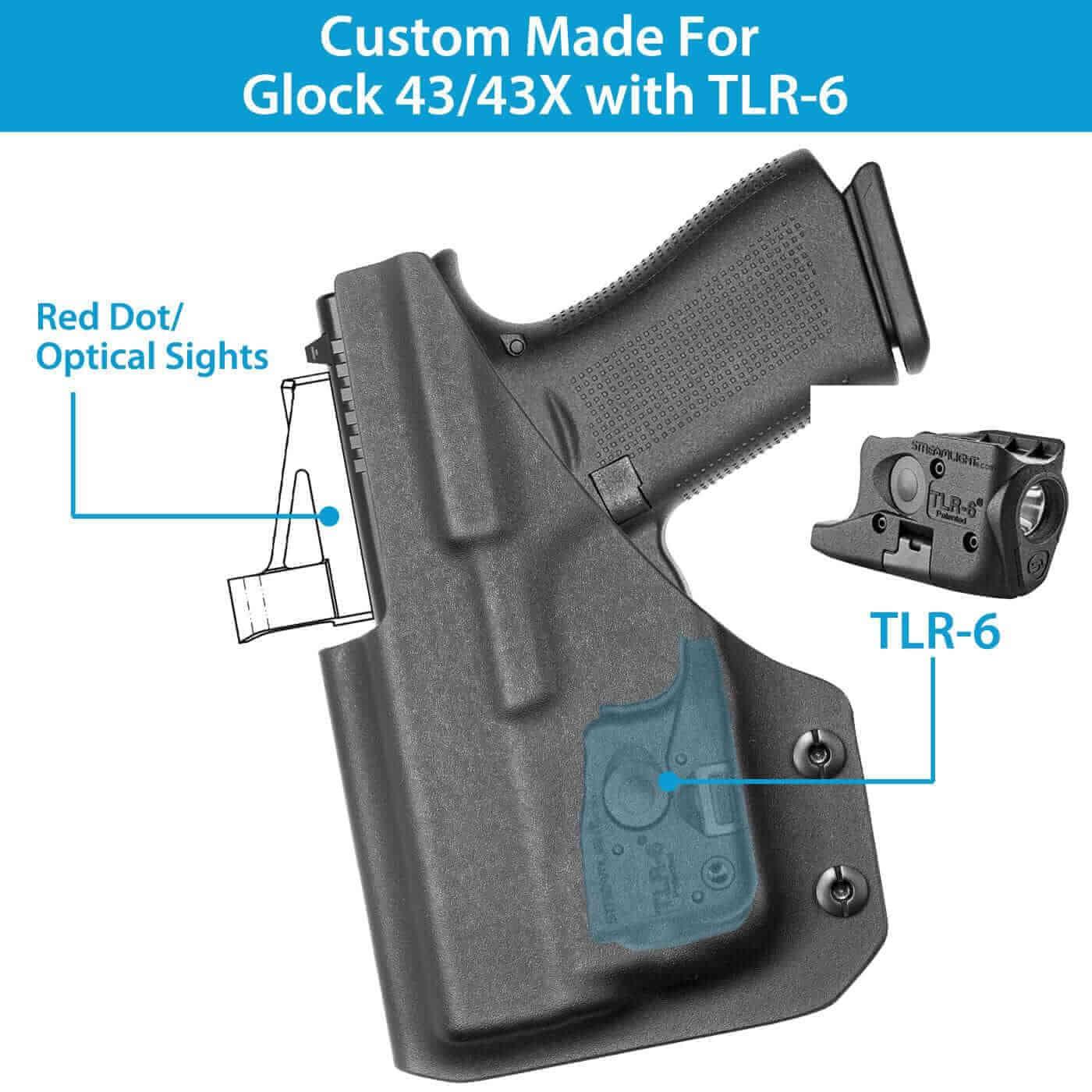Glock 43/43X TLR-6 Kydex IWB Light Bearing Holster with Red Dot Sight Optics Cut, Right Hand | Gun & Flower - Polymerholster