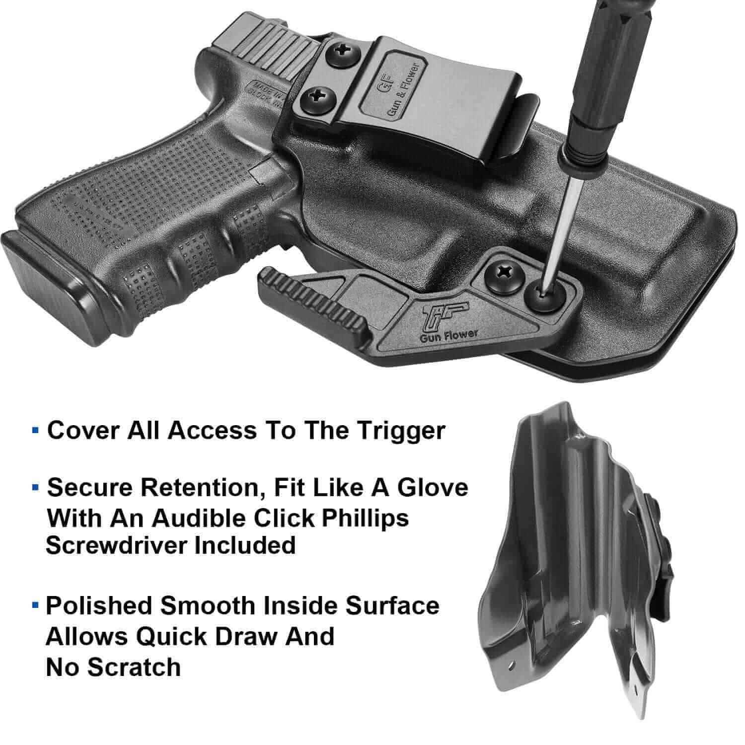 Kydex Glock G19 Gen3-5  G19X  G23 Gen3-4  G26 Gen3-5   G32 Gen3-4  G44  G45Inside Waistband Carry Holster With Claw | Gun & Flower