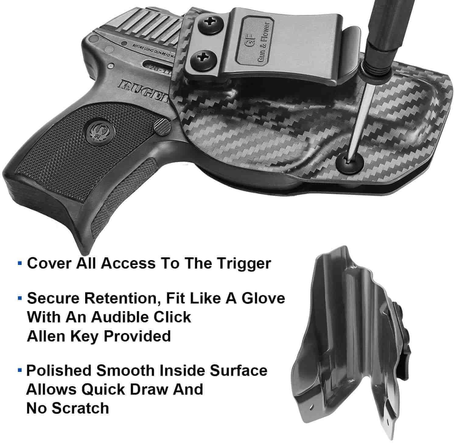 Ruger LC9/LC9S/EC9/EC9S/LC380 Kydex IWB Carbon Fiber Holster with Adjustable Cant & Retention, Inside Waistband Concealed Carry | Gun & Flower - Polymerholster