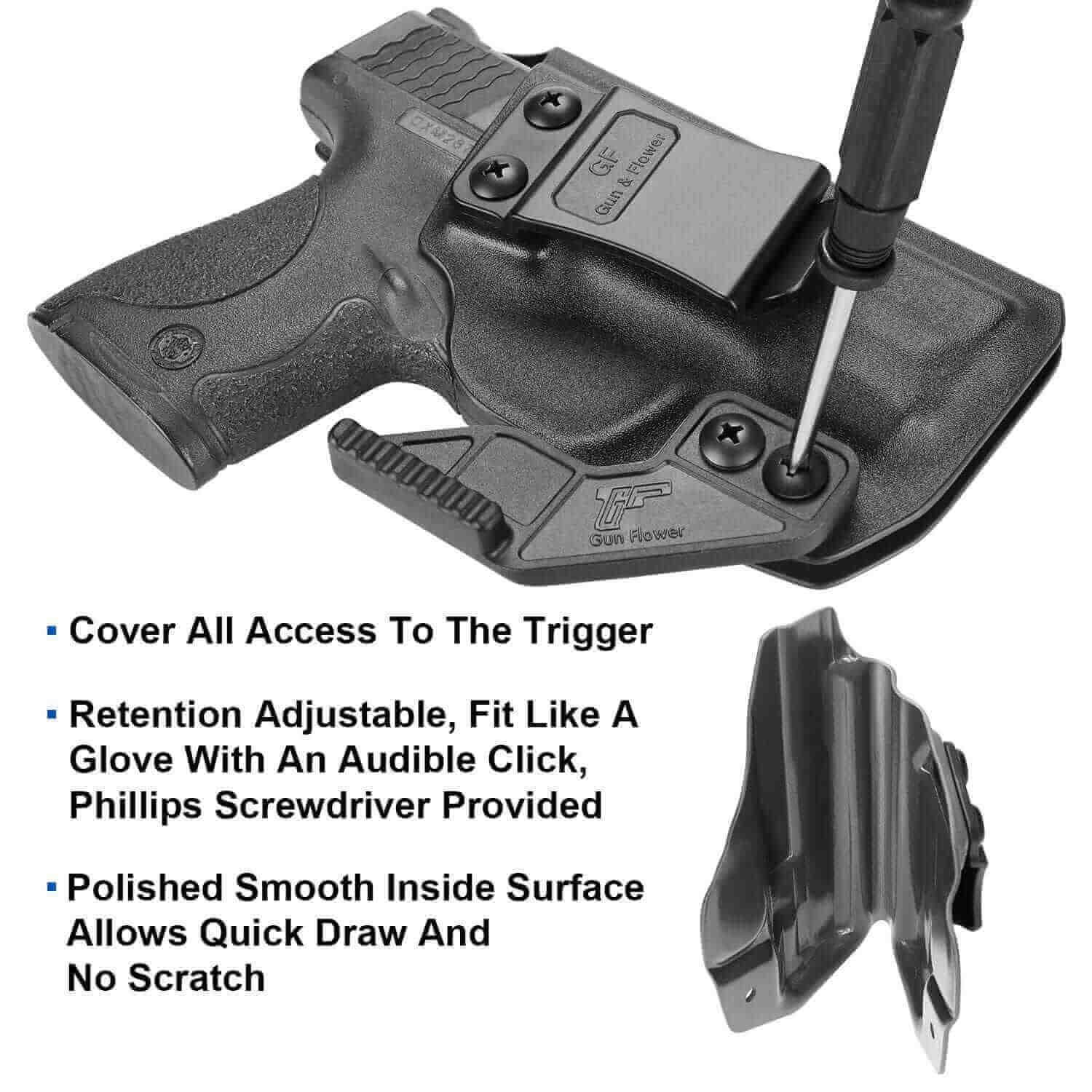Smith & Wesson M&P Shield 9mm/.40 S&W 3.1" IWB Kydex Holster With Claw | Adj.Cant&Retention | Gun & Flower - Polymerholster
