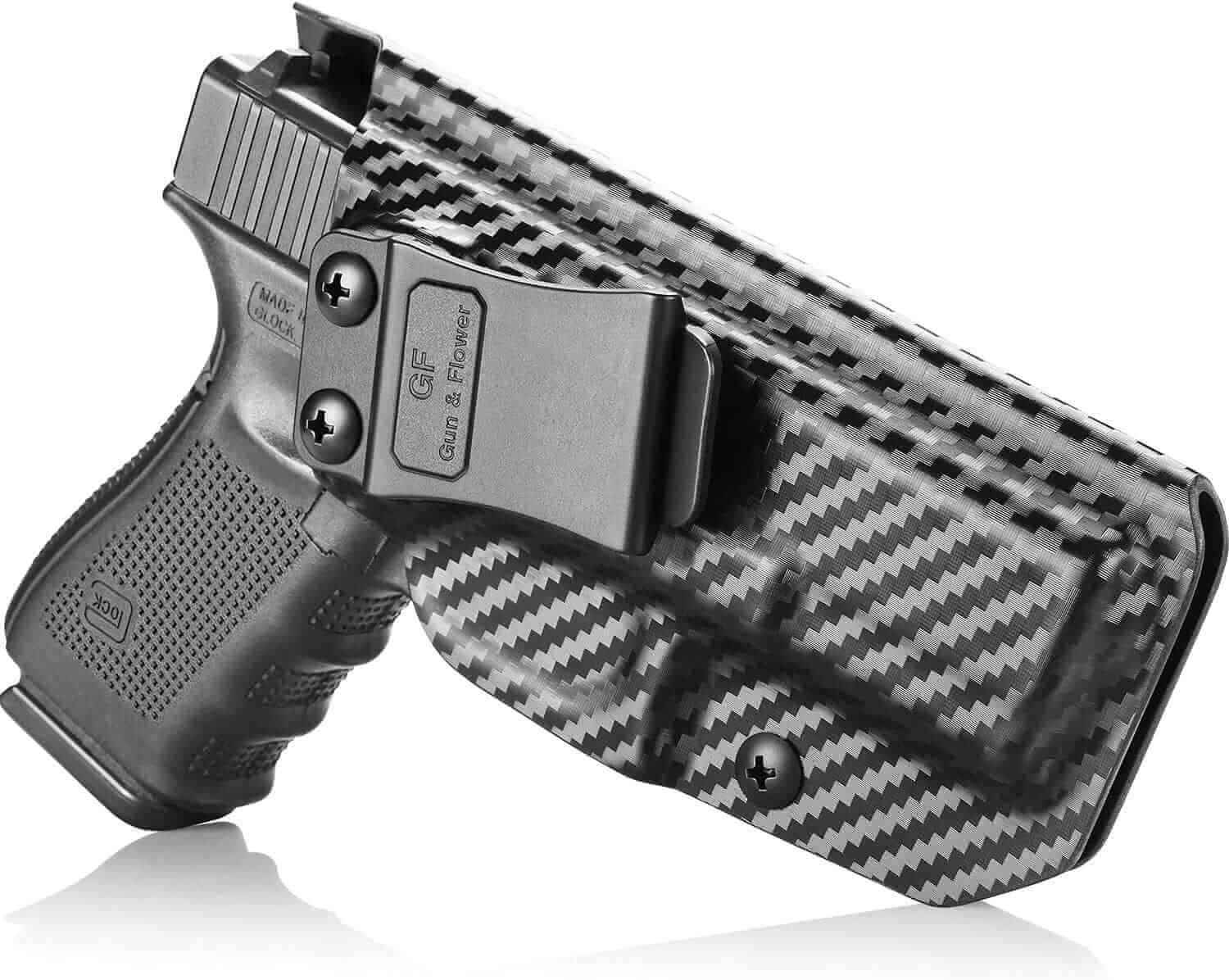 Glock 19 Gen3-5  G19X  G23 Gen3-4  G26 Gen3-5   G32 Gen3-4  G44  G45 Carbon Fiber Kydex IWB Holster , Right Hand | Gun & Flower