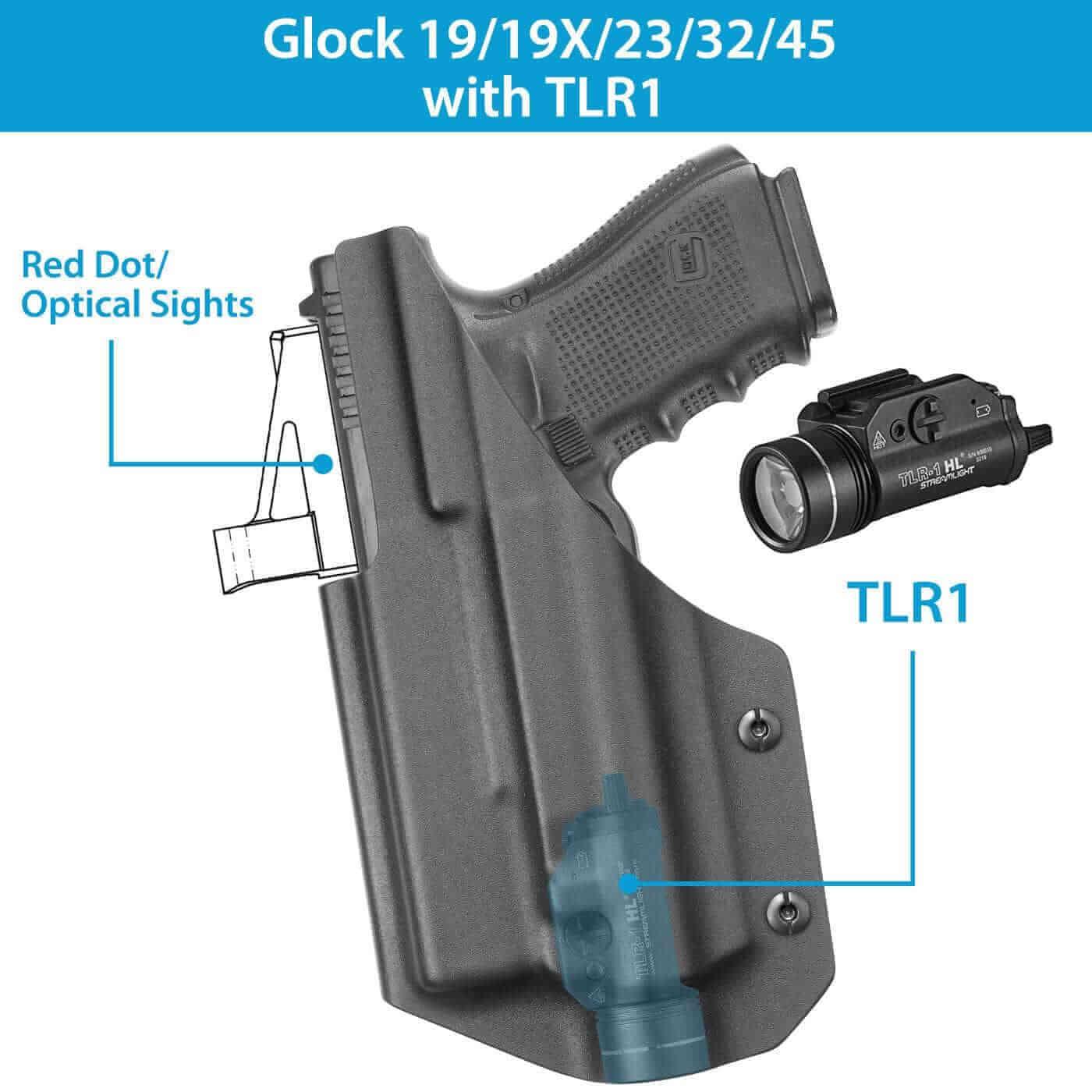 Glock 19/19X/23/32/45 Kydex IWB Light Bearing Holster With Olight Baldr PRO Weapon Light & Red Dot Sight Optics Cut , Right Hand | Gun & Flower - Polymerholster