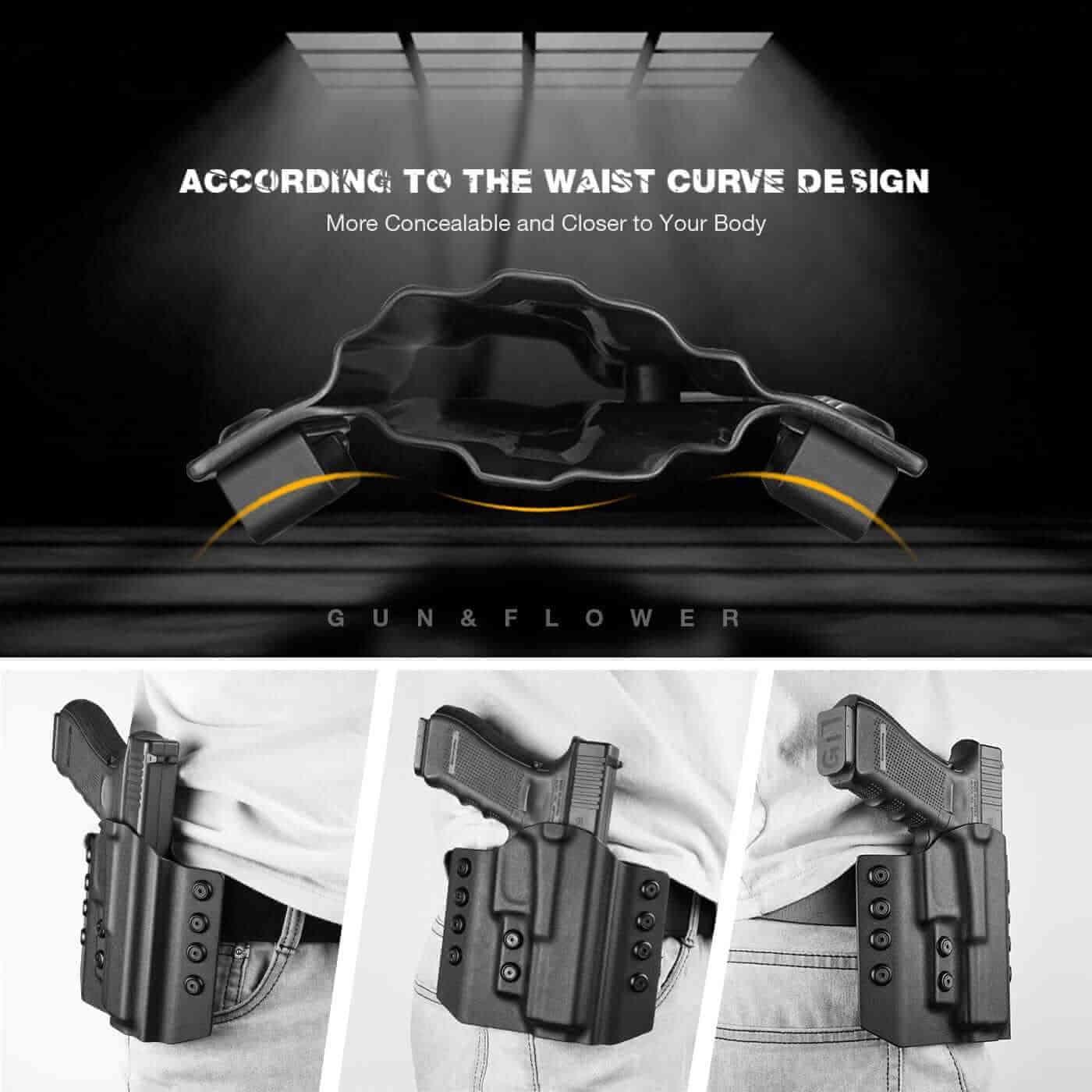 OWB Kydex Holster for Glock G17 Gen3-5  G17 Gen4 MOS  G17 Gen5 MOS  G19 Gen3-5  G19X  G19 Gen4 MOS  G19 Gen5 MOS  G23 Gen3-4  G22 Gen3-4 G31 Gen3-4 G32 Gen3-4  G44  G45  G45 MOS Adjustable Retention | Gun & Flower - Gunflowerholsters