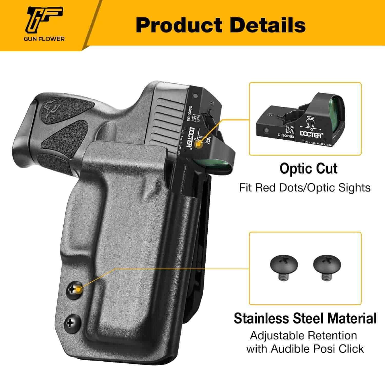 Kydex OWB Holster for Taurus G2C Taurus G2S Taurus G3C Taurus G3C TORO Taurus PT111 Millennium G2 Taurus PT140 Millennium G2 Comfortable with 2.25" Belt Clip | Gun & Flower