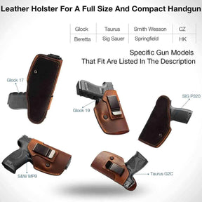 Full Grain Leather IWB Universal Brown Holster fit for Most Handguns– Left & Right-Hand