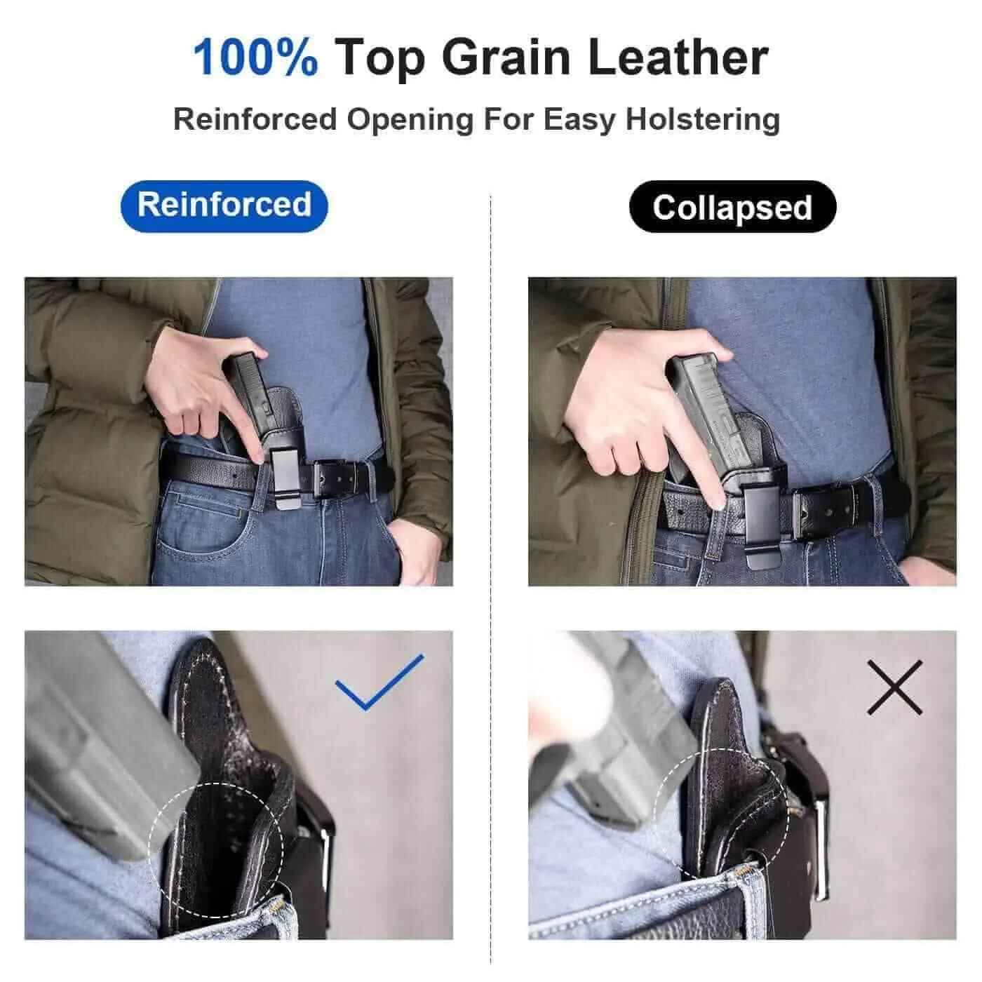 Full Grain Leather IWB Holsters for Most Handguns - Left & Right-Hand Compatible