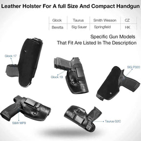 Full Grain Leather IWB Holsters for Most Handguns - Left & Right-Hand Compatible