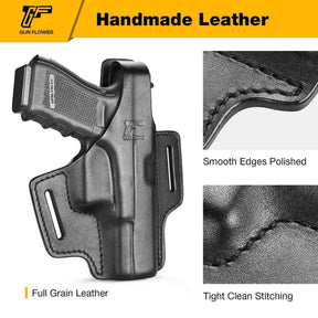 OWB Holster For Glock 17 19 19x 22 23 31 32 45 | Full Grain Leather Holster | Gun & Flower - Polymerholster