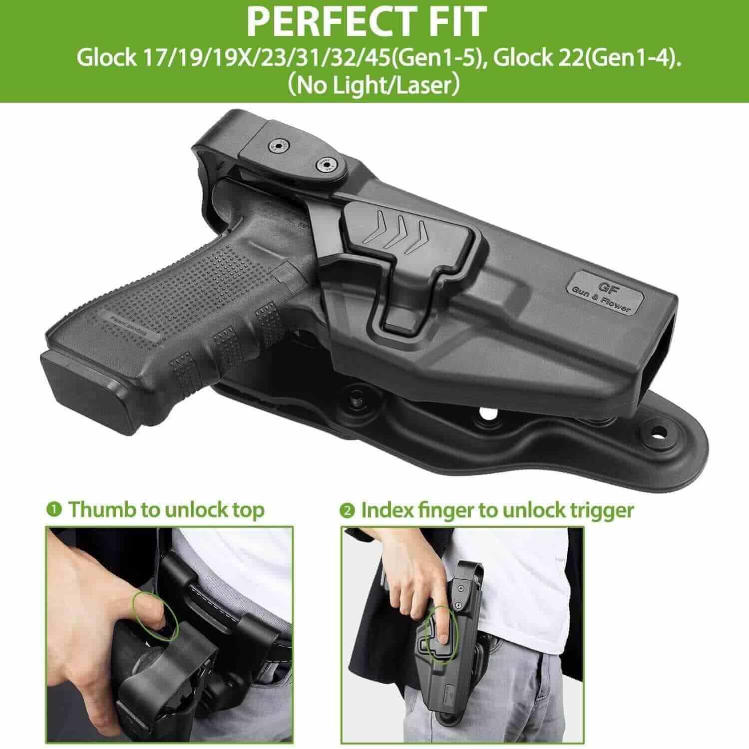 Glock G17 Gen3-5  G19 Gen3-5  G19X  G23 Gen3-4 G22 Gen3-4  G31 Gen3-4 G32 Gen3-4  G44  G45 Level III Retention Polymer  Holster , Right Hand | Gun & Flower - Polymerholster