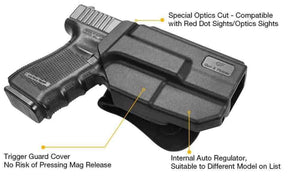 OWB Thumb Release Holster Fit Glock G19 Gen3-5  G19X  G19 Gen4 MOS  G19 Gen5 MOS  G23 Gen3-4  G26 Gen3-5  G26 Gen5 MOS  G32 Gen3-4  G44  G45  G45 MOS  Compatible with Red Dot/Optics, Right Handed | Gun & Flower
