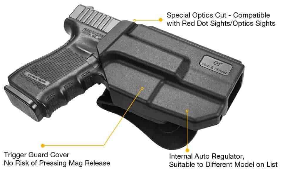 OWB Thumb Release Holster Fit Glock G19 Gen3-5  G19X  G19 Gen4 MOS  G19 Gen5 MOS  G23 Gen3-4  G26 Gen3-5  G26 Gen5 MOS  G32 Gen3-4  G44  G45  G45 MOS  Compatible with Red Dot/Optics, Right Handed | Gun & Flower