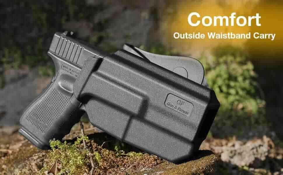 OWB Thumb Release Holster Fit Glock G19 Gen3-5  G19X  G19 Gen4 MOS  G19 Gen5 MOS  G23 Gen3-4  G26 Gen3-5  G26 Gen5 MOS  G32 Gen3-4  G44  G45  G45 MOS  Compatible with Red Dot/Optics, Right Handed | Gun & Flower