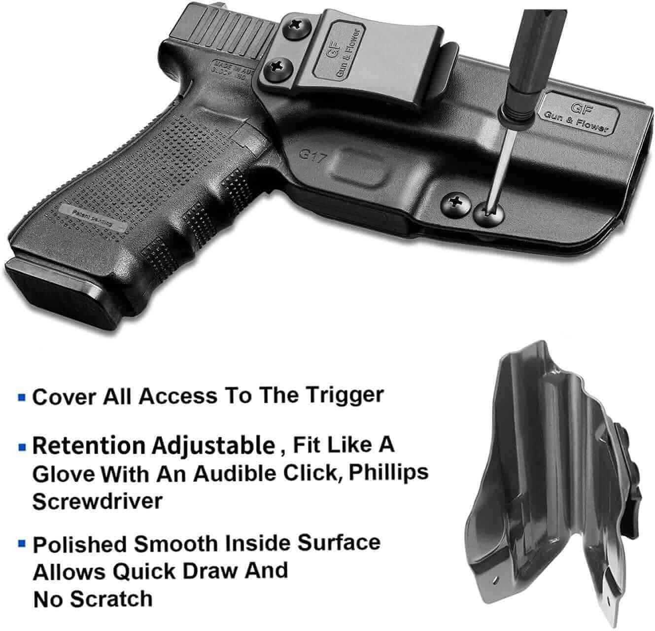 Glock 17 22 31 Polymer IWB Holster Inside Waistband Concealed Carry Holster for G17 Gen3-5  G19 Gen3-5  G19X  G23 Gen3-4  G22 Gen3-4 G31 Gen3-4 G32 Gen3-4  G44  G45, Adj. Cant, Adj. Retention, Right Hand | Gun & Flower - Gunflowerholsters