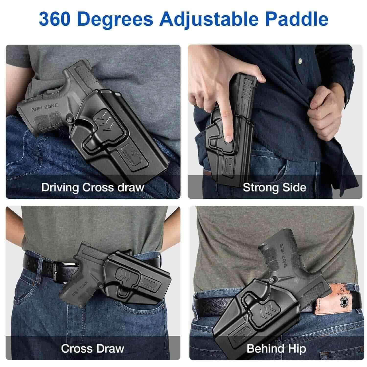 1911 Polymer OWB Paddle Holster, Index Finger Release, fit Colt/Elite Force/Kimber/ Springfield/RIA/S&W/Ruger/Taurus 1911, Right Hand| Gun & Flower