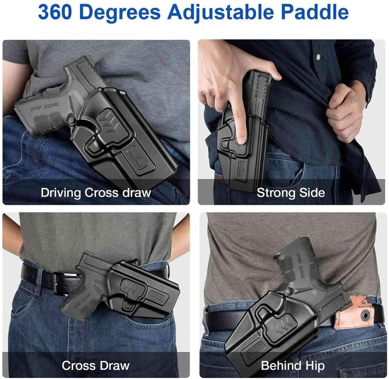 Glock 17 Gen3-5  G19 Gen3-5  G19X  G23 Gen3-4  G22 Gen3-4 G31 Gen3-4 G32 Gen3-4  G44  G45 Polymer OWB Paddle Holster Level II Retention Outside Waistband for G17 G22 G31 - Paddle 360 Degrees Adjustable , Right Hand | Gun & Flower