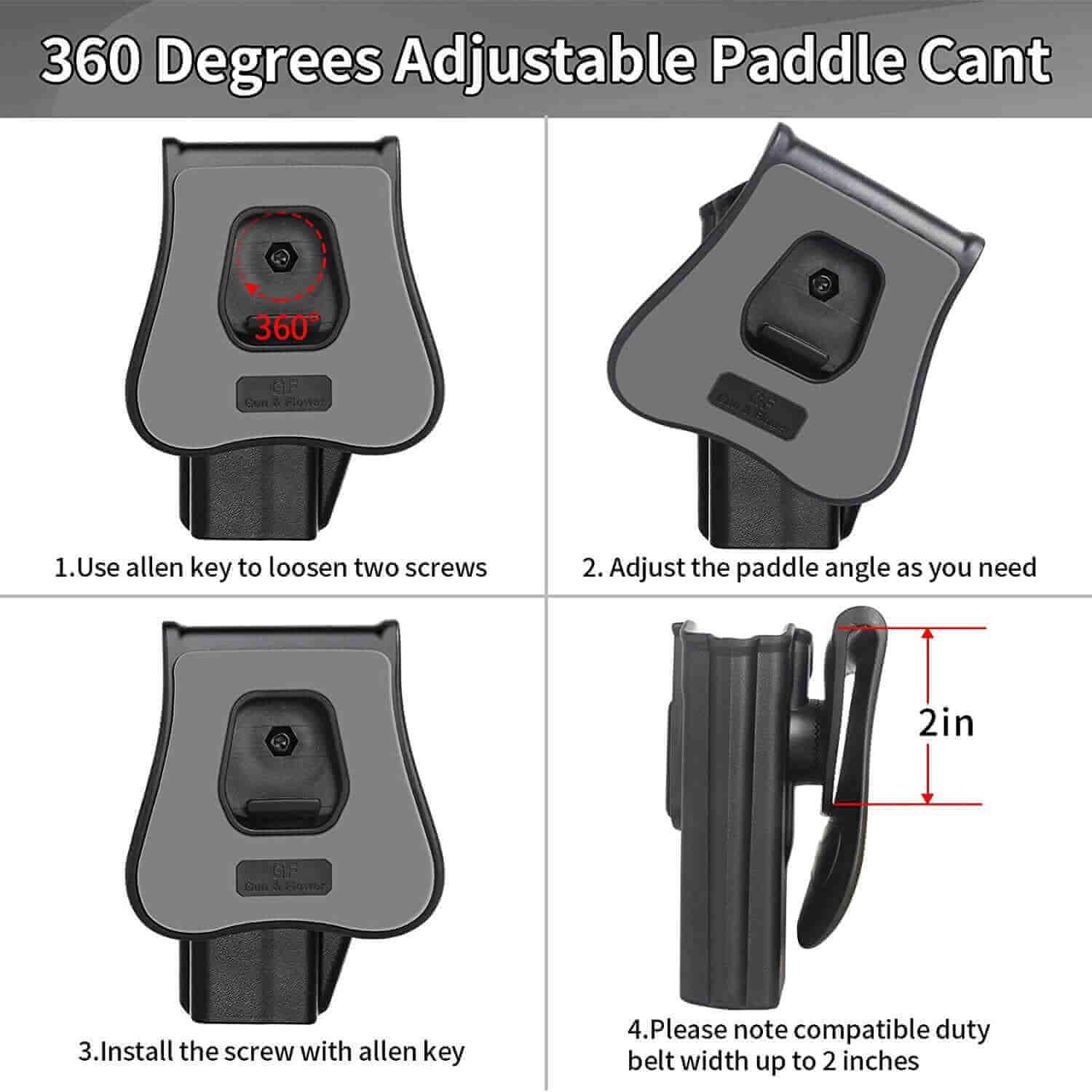 Glock 17 Gen3-5  G19 Gen3-5  G19X  G23 Gen3-4  G22 Gen3-4 G31 Gen3-4 G32 Gen3-4  G44  G45 Polymer OWB Paddle Holster Level II Retention Outside Waistband for G17 G22 G31 - Paddle 360 Degrees Adjustable , Right Hand | Gun & Flower - Polymerholster