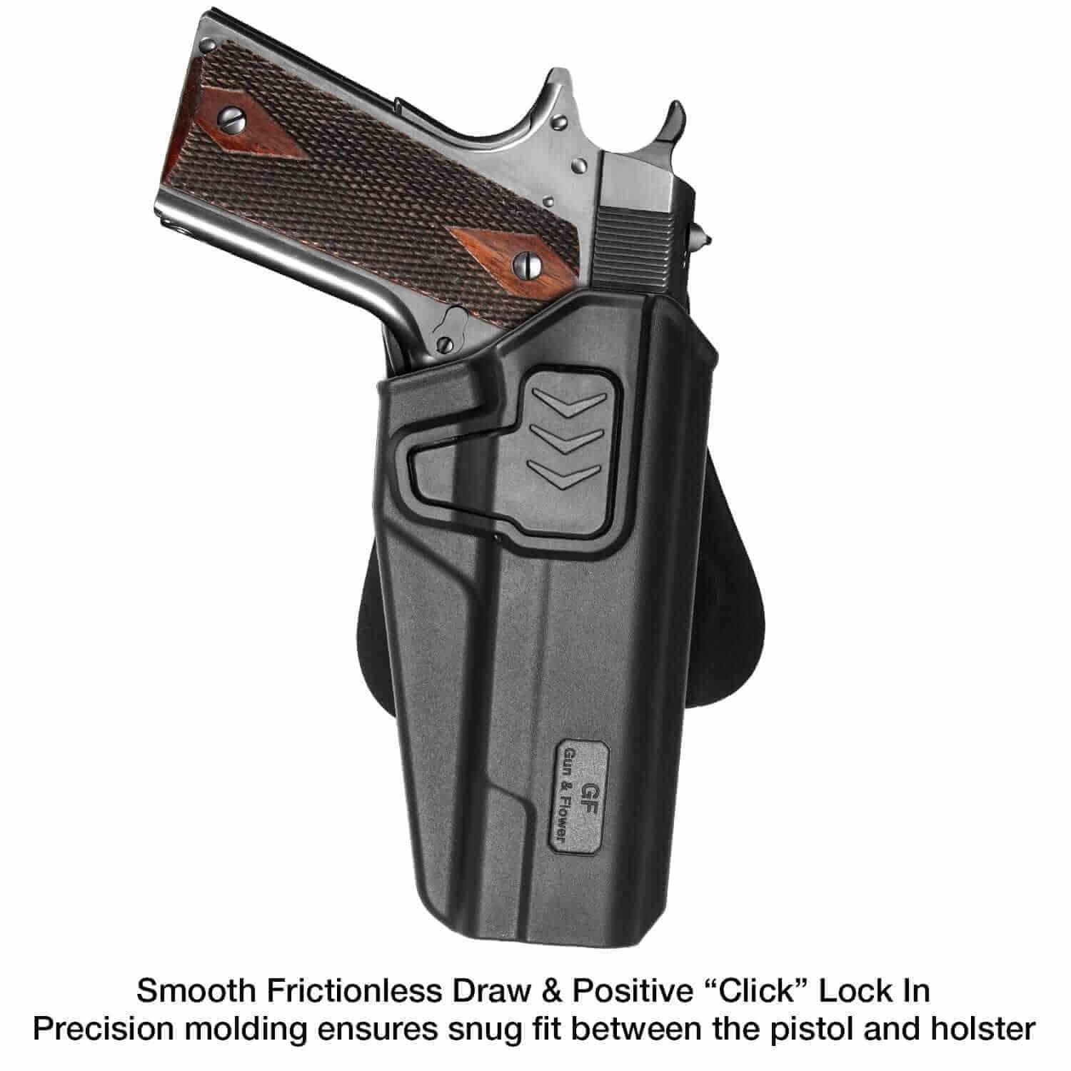 1911 Polymer OWB Paddle Holster, Index Finger Release, fit Colt/Elite Force/Kimber/ Springfield/RIA/S&W/Ruger/Taurus 1911, Right Hand| Gun & Flower - Polymerholster