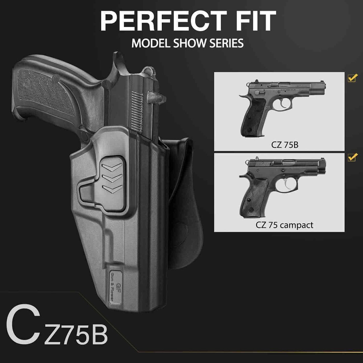 CZ 75B Polymer OWB Paddle Holster OWB Paddle Holster Fit CZ 75 B Only, Not for Other CZ Series. 360 Adjustable Degrees - Right Hand | Gun & Flower - Polymerholster