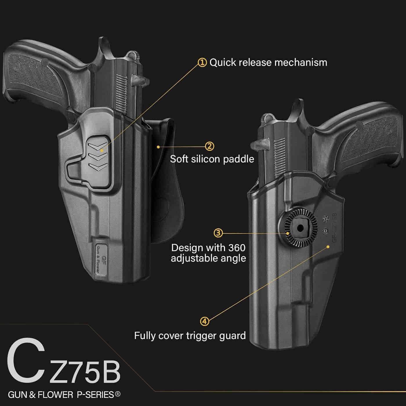 CZ 75B Polymer OWB Paddle Holster OWB Paddle Holster Fit CZ 75 B Only, Not for Other CZ Series. 360 Adjustable Degrees - Right Hand | Gun & Flower - Polymerholster