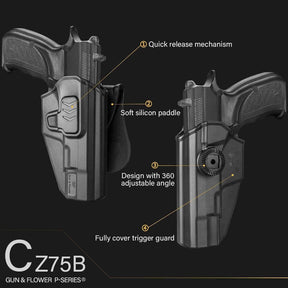 CZ 75B Polymer OWB Paddle Holster OWB Paddle Holster Fit CZ 75 B Only, Not for Other CZ Series. 360 Adjustable Degrees - Right Hand | Gun & Flower - Polymerholster
