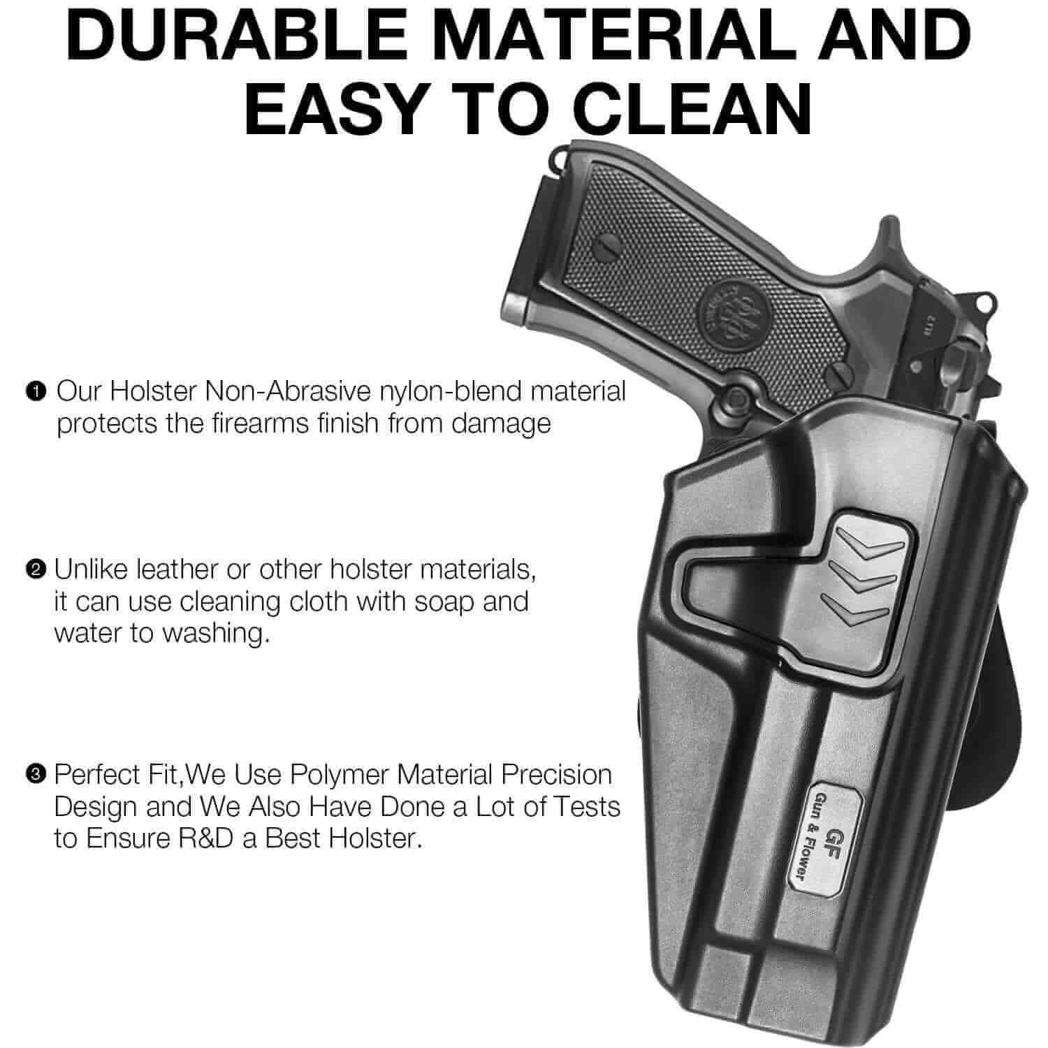 Beretta 92FS / M9 Polymer Open Carry OWB Paddle Holster Level II Retention Index finger release , Right Hand | Gun & Flower - Polymerholster