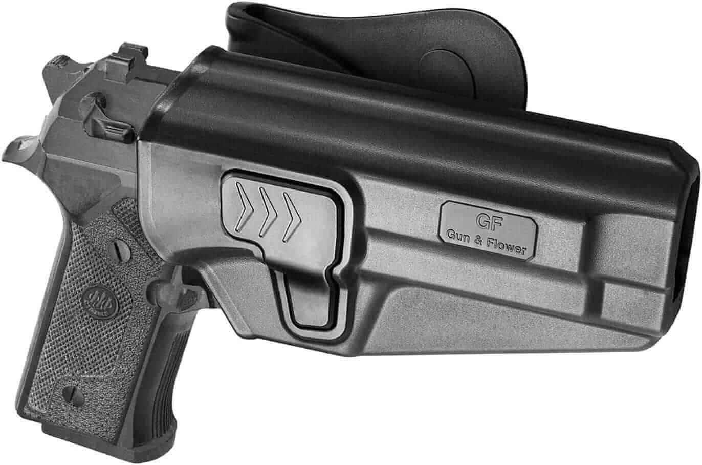 Beretta 92FS / M9 Polymer Open Carry OWB Paddle Holster Level II Retention Index finger release , Right Hand | Gun & Flower