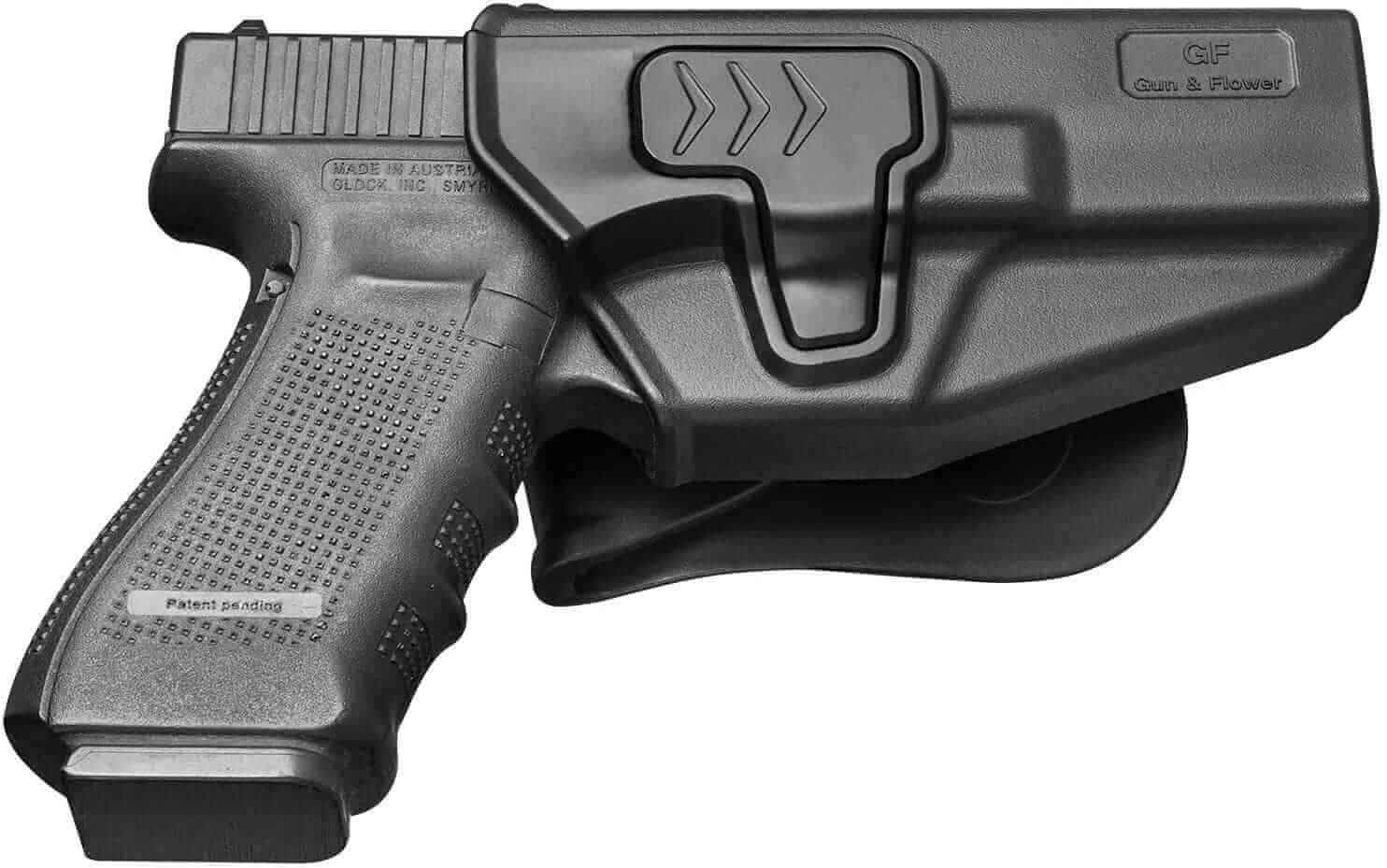 Glock 17 Gen3-5  G19 Gen3-5  G19X  G23 Gen3-4  G22 Gen3-4 G31 Gen3-4 G32 Gen3-4  G44  G45 Polymer OWB Paddle Holster Level II Retention Outside Waistband for G17 G22 G31 - Paddle 360 Degrees Adjustable , Right Hand | Gun & Flower