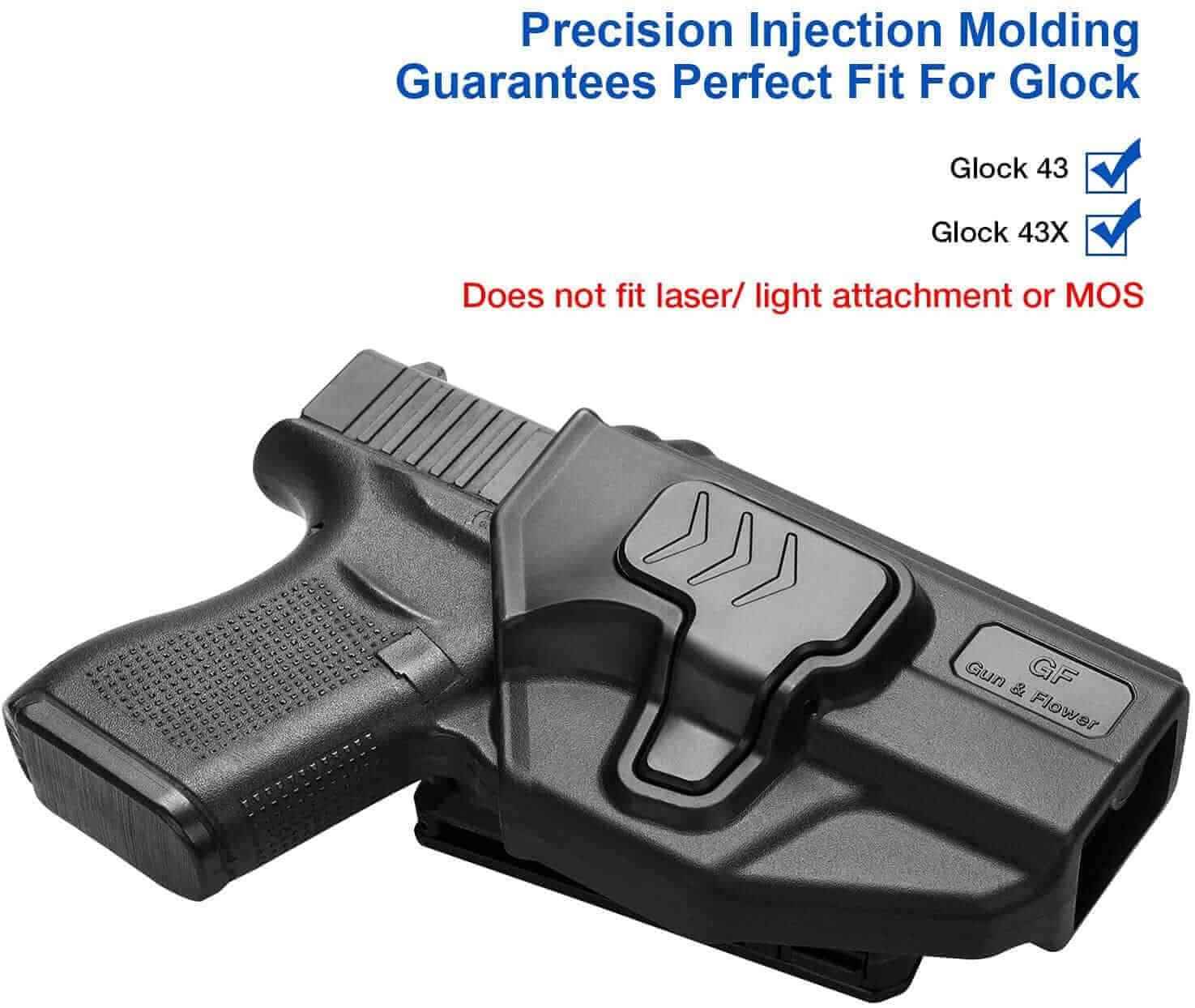 Glock 43/43X Polymer OWB Holster Adjustable Belt Clip| Gun & Flower