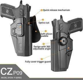 CZ P09 Holster, OWB Paddle Holster for CZ P-07/P-09/P-07 Duty/CZ Shadow 2 Compact. Outside Waistband Carry Holster, Index Finger Release System丨Adjustable Cant - Right Hand. - Polymerholster
