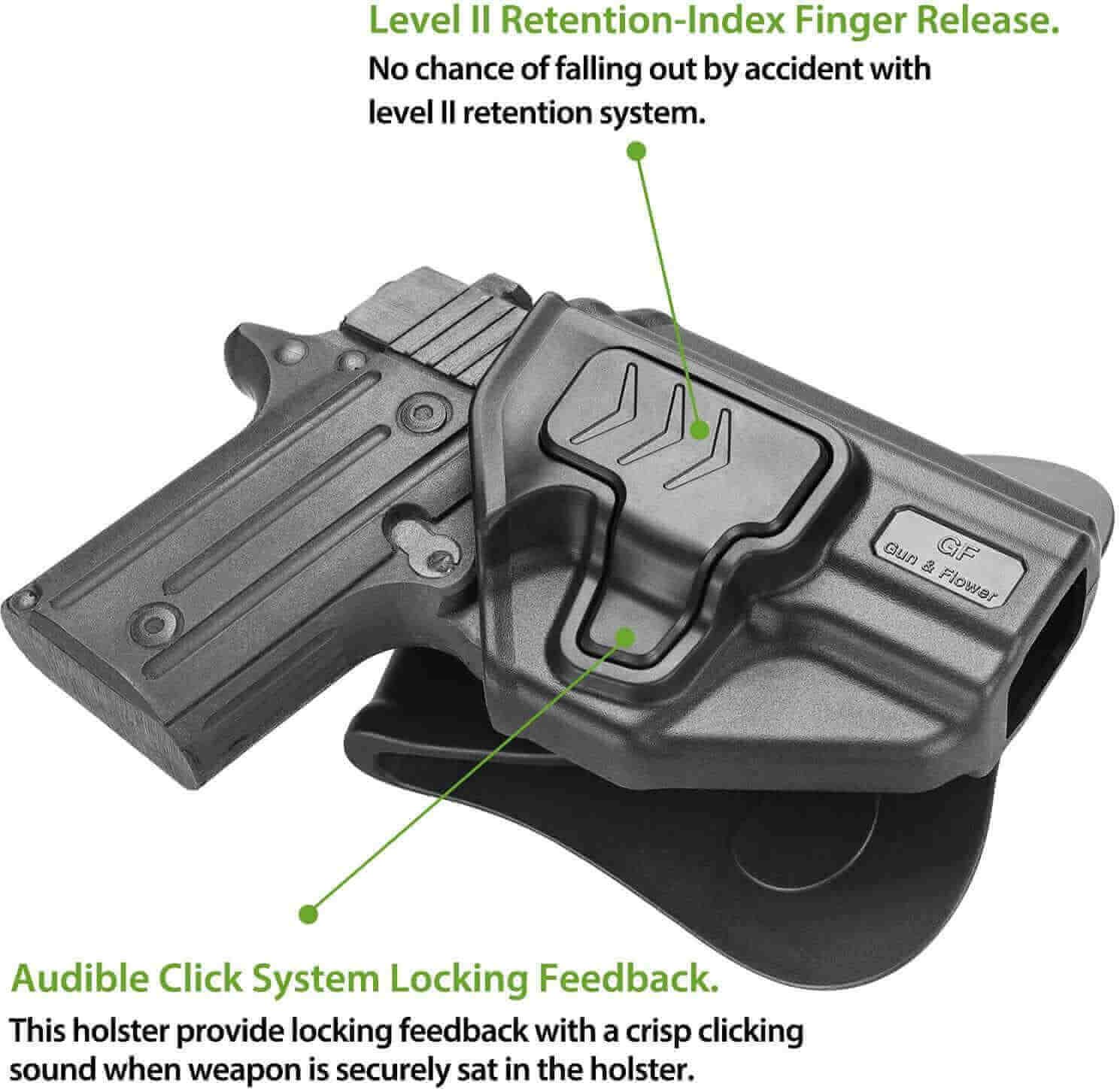 Sig Sauer P238 Polymer Open Carry OWB Paddle Holster Level II Retention Index finger release Trigger Guard | Gun & Flower - Polymerholster