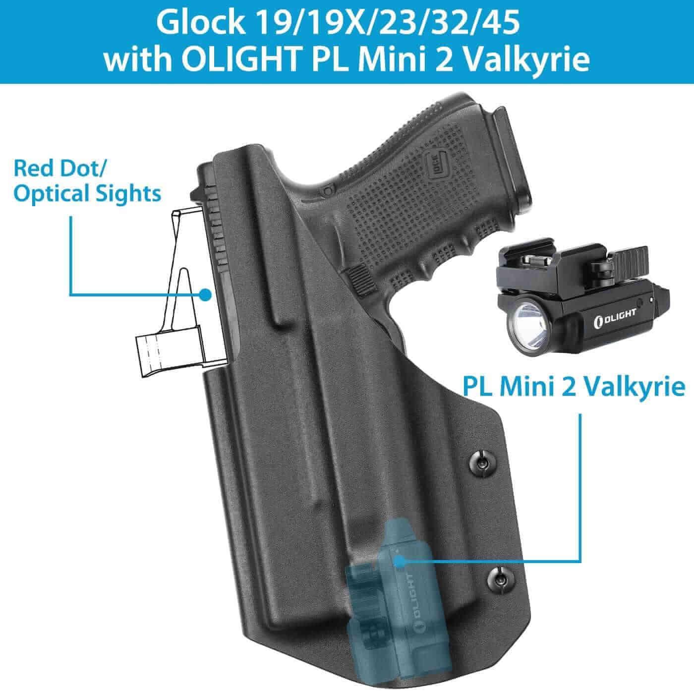 Holster Compatible with Glock 17/19 Gen 3-5 & Glock 19X/44/45 with Olight Baldr Pro/Baldr Pro R/Valkyrie PL Pro/Valkyrie Turbo, Adj. Cant, Adj. Retention, Fit 1.5'' 1.75'' Wide Belt - Polymerholster