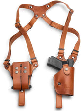 Handmade Universal Leather Shoulder Concealed Holster with Shoulder Straps for Weapons and Double Mag Holder - Right Hand