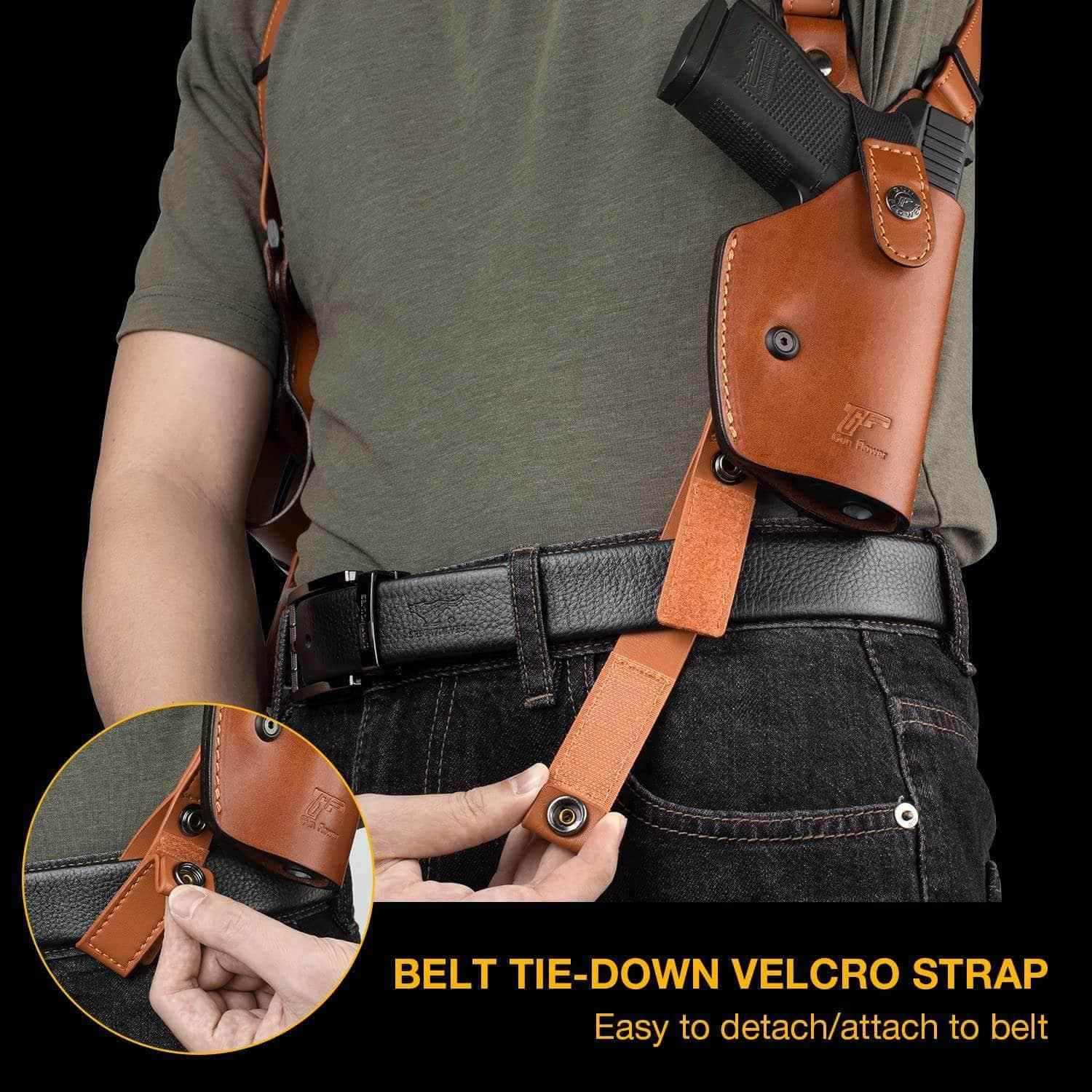 Handmade Universal Leather Shoulder Concealed Holster with Shoulder Straps for Weapons and Double Mag Holder - Right Hand