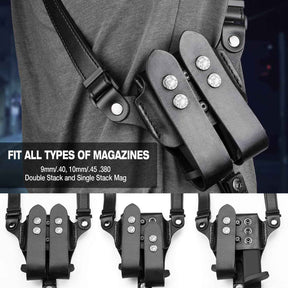 Handmade Universal Leather Shoulder Concealed Holster with Shoulder Straps for Weapons and Double Mag Holder - Right Hand